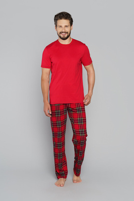 Narwik Herren Kurzarm-Pyjama, lange Hose Italienische Mode- rot/print