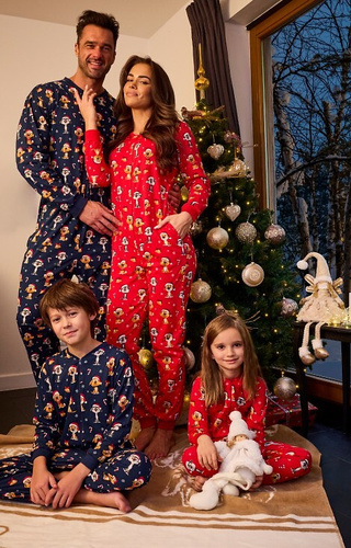 786/473 Dog 3 Cornette Damen-Jumpsuit – Rot, Weihnachten, Baumwolle