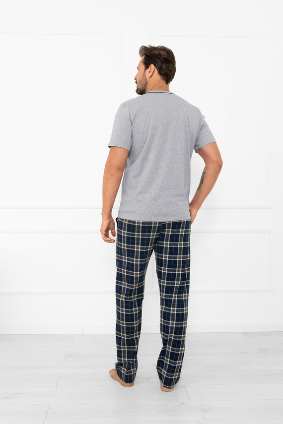 Herren Schlafanzug Andreas - kurzarm, lange Hose, Baumwolle Italian Fashion - melange/print 