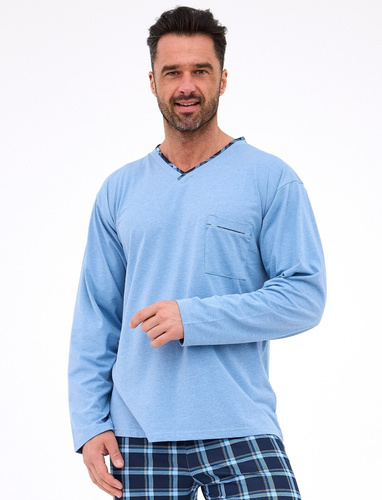 Herrenpyjama 122/304 Richard Cornette blau – Baumwolle, lange Ärmel