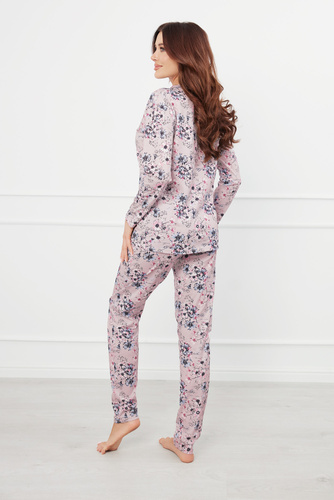 Toliana Damen Schlafanzug langarm, lange Hose Italienische Mode 