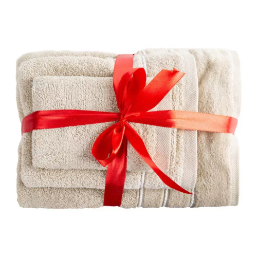 Eurofirany Handtücher Set 3 tlg weich saugstark elegante Handtücher Sibel beige