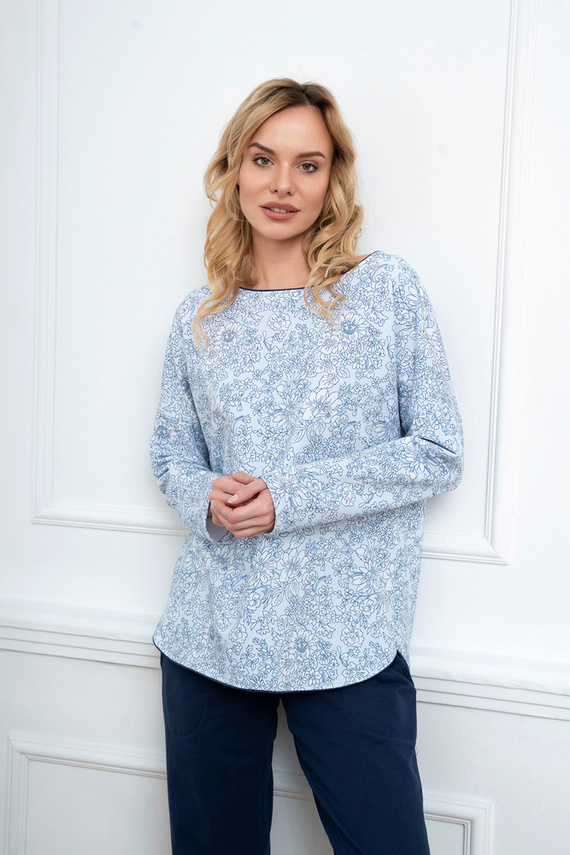 Gracjela Damen Schlafanzug langarm, lange Hose Italian Fashion - blau/grüner Druck