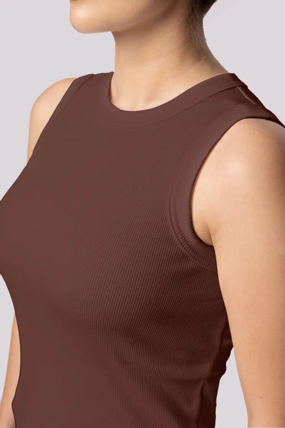 Ribben Tank Top Mona Damen ärmelloses T-Shirt, Schokolade