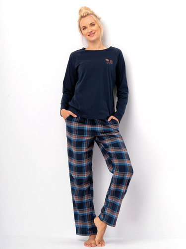 Damenpyjama LNS 432 Key, Marineblau – Baumwolle, lange Ärmel, Flanellhose