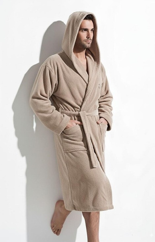 Iwo L&L cappucino Herrenbademantel – weich mit Kapuze und Taschen