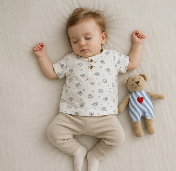 Babykurzarmshirt Mamatti aus Baumwolle mit Bärenmotiv, weiß