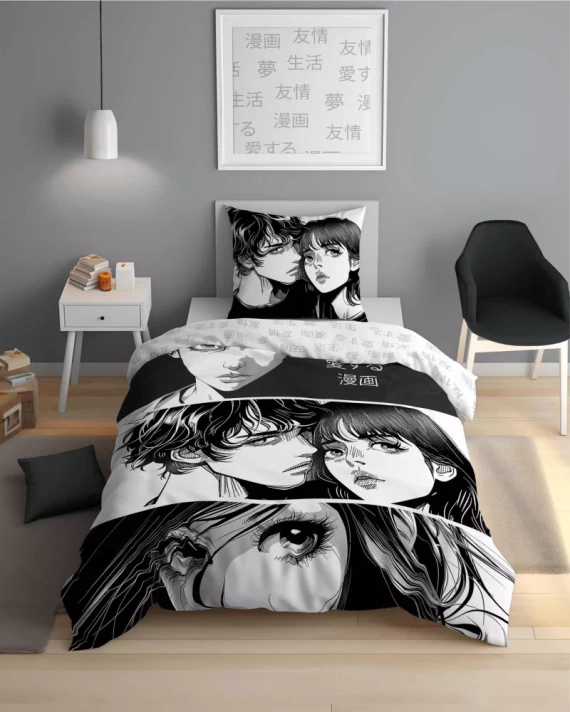 5207 A Fluo 40 Baumwollbettwäsche, leuchtet im Dunkeln, Anime Boy Girl Detexpol