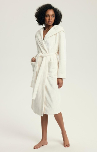 43600 Dionne Damen-Bademantel mit Kapuze Henderson creme – weich, lang, gerippt