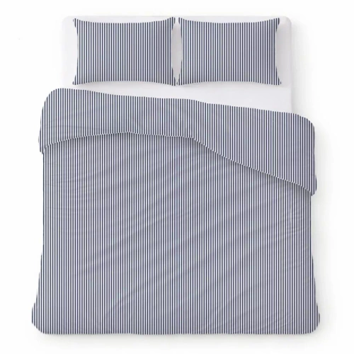 Bettwäsche aus Baumwollkrepp Set atmungsaktiv pflegeleicht white with blue stripes