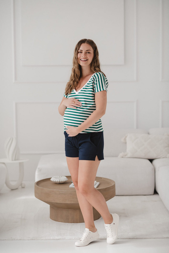 Two Ways Reversible Umstands- und Stillbluse | Kurzarm, bequeme Milk&Love grün-weiß gestreift