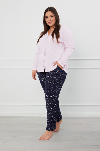 Libra Damen Schlafanzug langarm und Hose Italian Fashion - rosa/print 