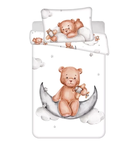 Teddybär-Mond Bettwäsche aus Baumwolle von Jerry Fabrics, weiß/grau