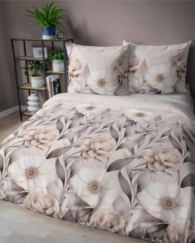 5220 A Satinbettwäsche mit schattierten Blumen Detexpol Beige