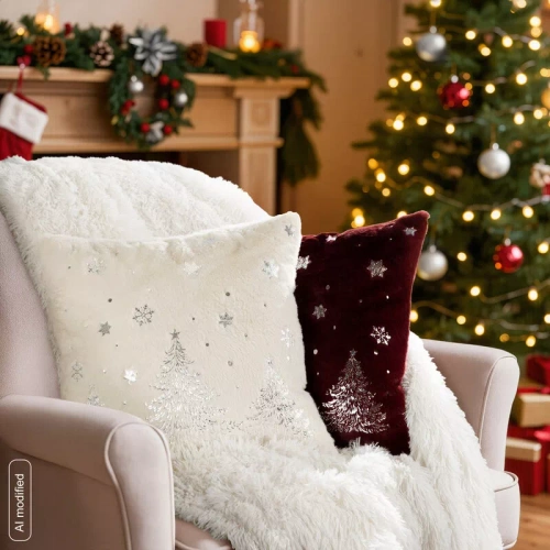 CHP308 Eurofirany Weihnachtskissenbezug 45x45 mit 3D-Pailletten Sternen beige