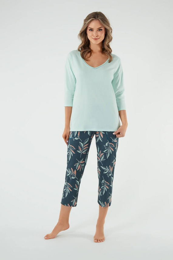 Julietta Damen Schlafanzug 3/4 Ärmel, 7/8 Hose Italienische Mode - Pistazie/Druck