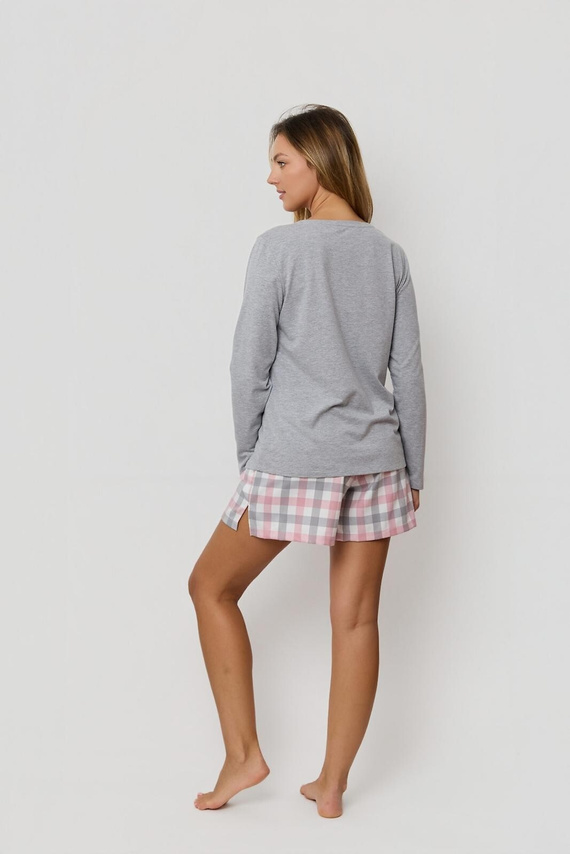 Damenpyjama Stella PI85 Mefemi by Nipplex – Baumwollshirt mit Langarm & Karierte Shorts | Premium Komfort