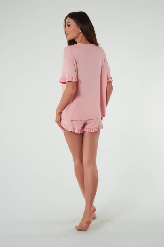 Style Damen Kurzarm-Pyjama, Shorts Italian Fashion - puderrosa