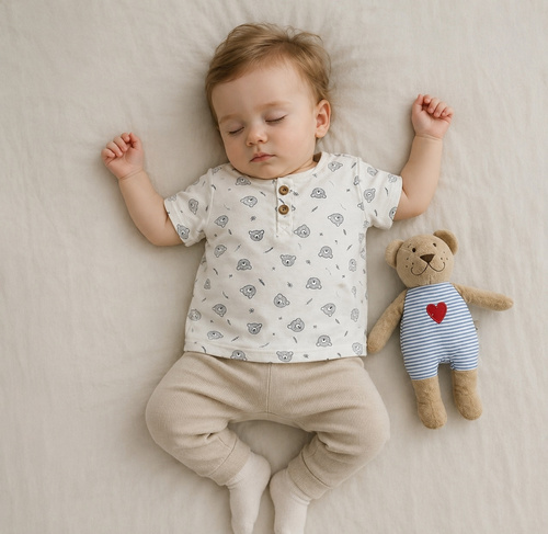 Babykurzarmshirt Mamatti aus Baumwolle mit Bärenmotiv, weiß