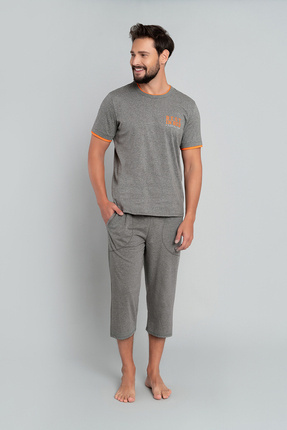 Marek Herren Schlafanzug kurzarm, 3/4 Hose Italian Fashion- mittel melange