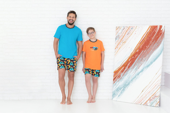 Comics Kurzarm-Pyjama für Jungen, Hose Italian Fashion - orange/print