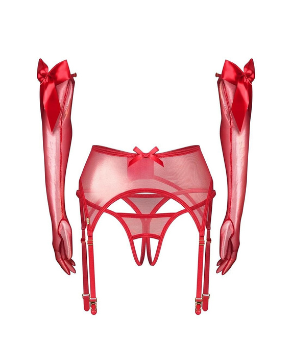 Obsessive Gifty Red 3-PCS Rotes Set Gürtel String Handschuhe