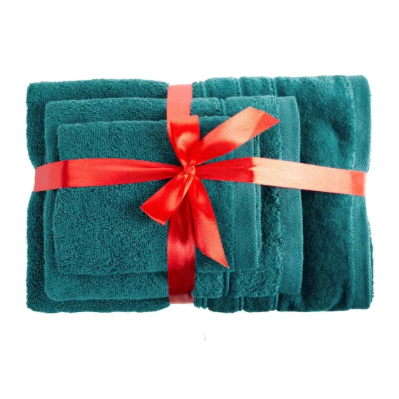 Eurofirany Handtücher Set 3 tlg weich saugstark elegante Handtücher Sibel dark turquoise