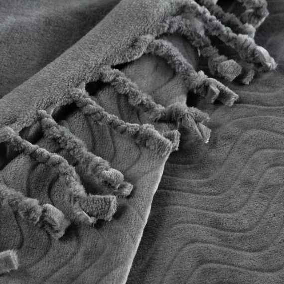 Emma Blanket Tagesdecke mit Fransen, Euro-Vorhänge, Stahl