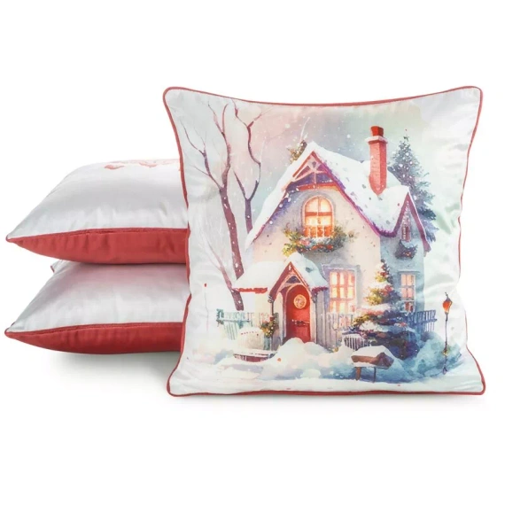 CHP384 Eurofirany Weihnachtskissenbezug 45x45 Samt mit Druck und Paspelierung