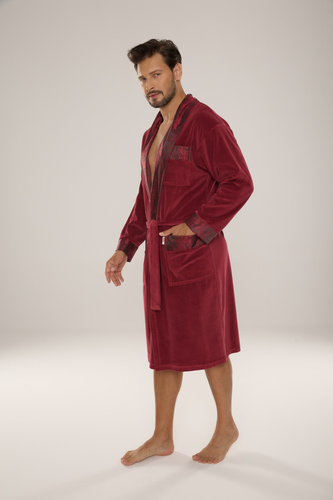 868 Edler Herren-Bademantel aus Velours De Lafense - elegant, weich, hochwertig, bordeauxrot