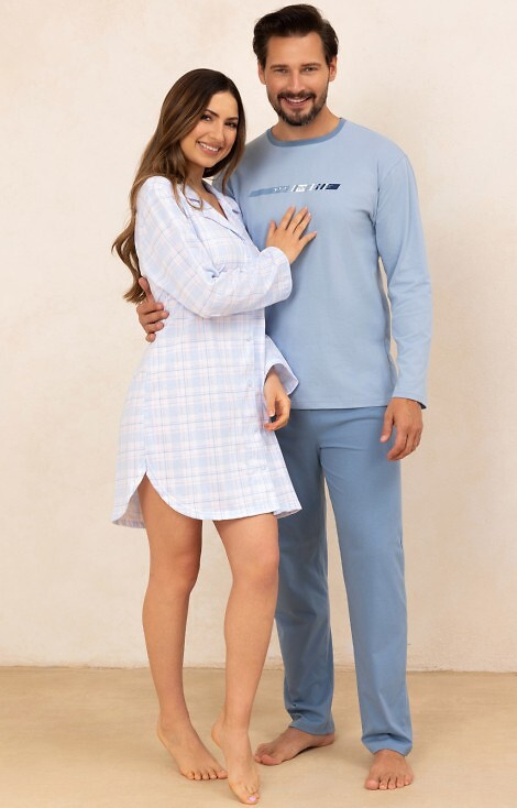 168 Regina Damenhemd, blau – 100 % Baumwolle, lange Ärmel, kariert