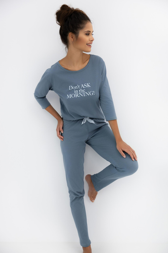 Damenpyjama „Morning Sensis“ – 100 % Baumwolle, lang mit Grafik