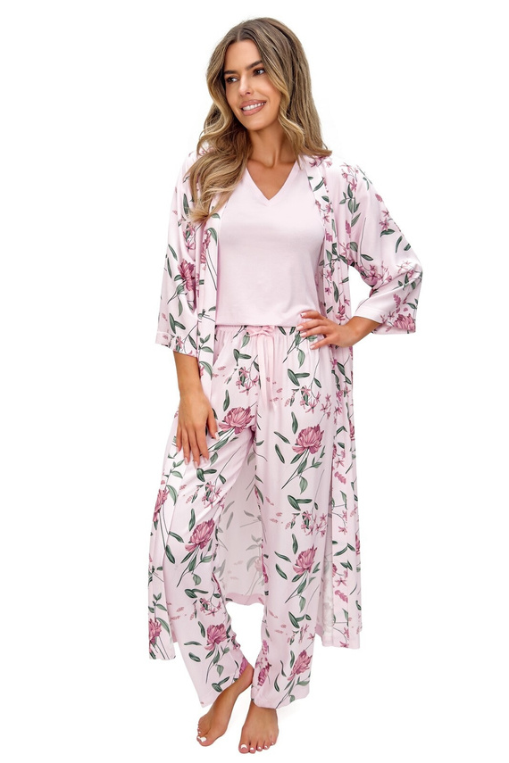 Damenpyjama Donna Gabriela Long Viskose Spitze V-Ausschnitt bequem