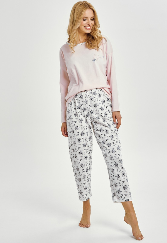 Ella 3450 Taro Damenpyjama, rosa Baumwolle, lange Ärmel, bequem