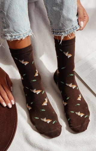 0200-182 Foxes and Leaves Milena Damensocken – Baumwolle – Braun