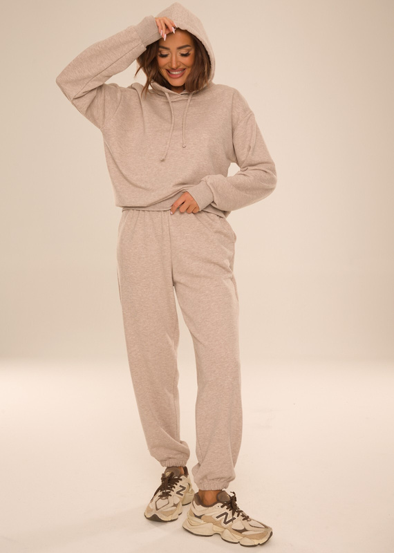De Lafense Dune 075 Damen Baumwoll-Jogginganzug Kapuzenpullover und Hose - beige meliert