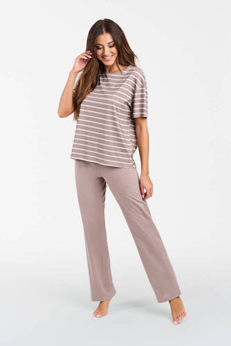 Betty Damen Schlafanzug kurzarm, lange Hose Italian Fashion - cappuccino/print cappuccino