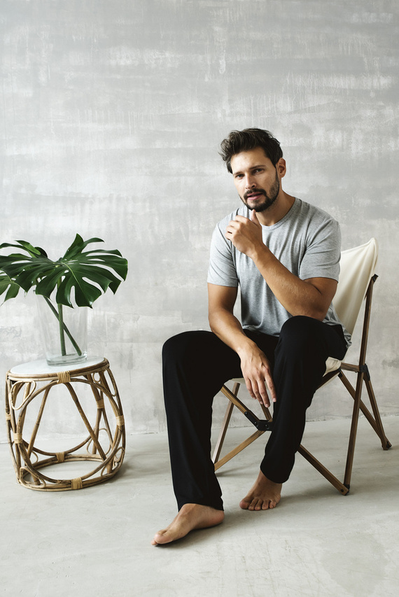 Dallas Herren Kurzarm-Pyjama, lange Hose Italian Fashion- melange/schwarz