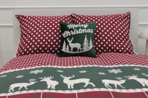 Weihnachtsbettwäsche aus Baumwolle von Spod Needles and Threads – Rentiere, karierte rote und grüne Punkte, Set mit Reißverschluss, 100 % Baumwolle