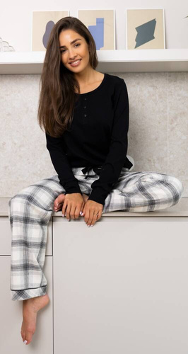 Blanche Damen-Pyjama Flannel Sensis - schwarz