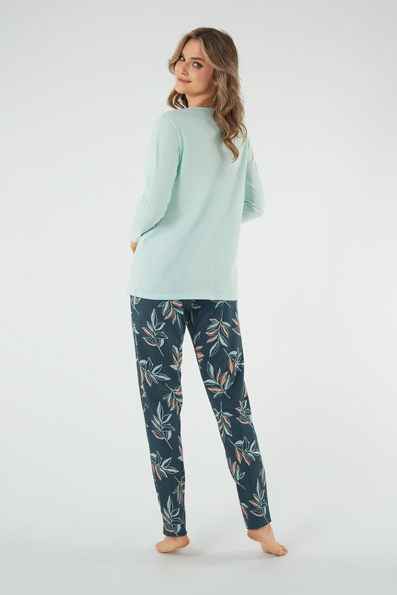 Julietta Damen Schlafanzug langarm, lange Hose Italian Fashion - pistazie/print 