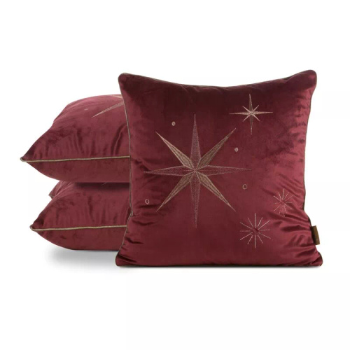 Chp 259 Eurofirany Weihnachtskissenbezug – burgunderroter Samt mit einem Champagnerstern