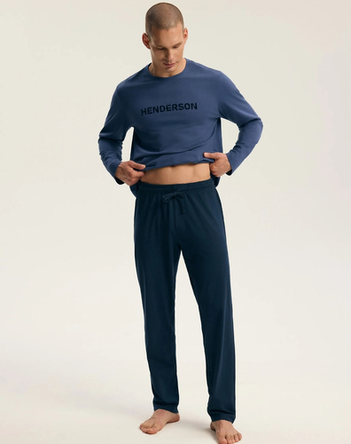 Henderson Flock 45491 Herren-Pyjama Steel Blue Lang 100% Baumwolle