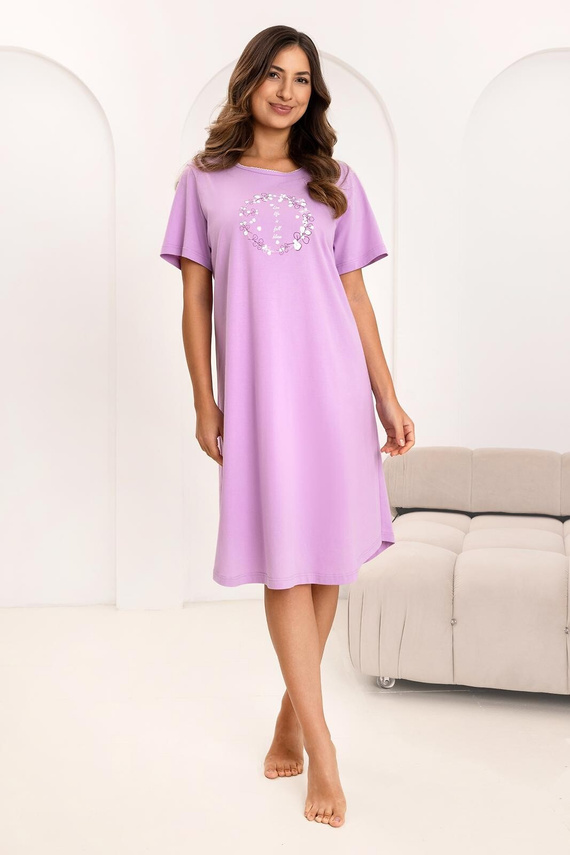 Nachthemd Regina 176, 100% Baumwolle, Kurzarm, Halbkreis-Ausschnitt, Print