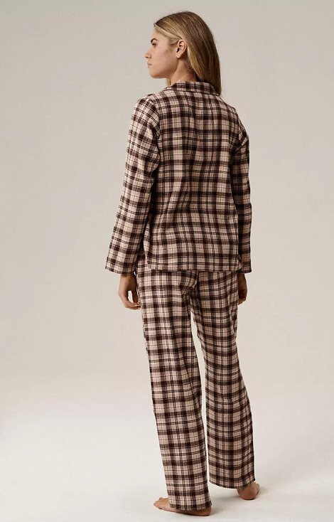 NLP-505 Damen-Pyjama Atlantikbraun – Flanell, Reißverschluss, kariert, Baumwolle