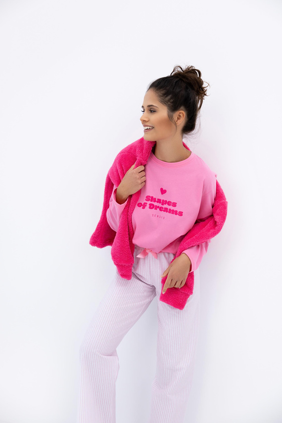 Malaya Sensis Damenpyjama – Baumwoll-T-Shirt und lange Hose mit Schleife