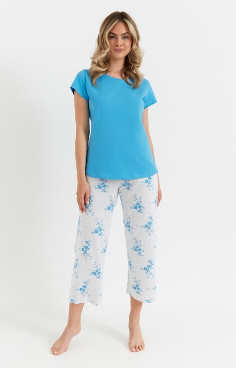 489 Cana Azure Damen-Pyjama – Baumwolle, T-Shirt + 3/4 Hose mit Taschen