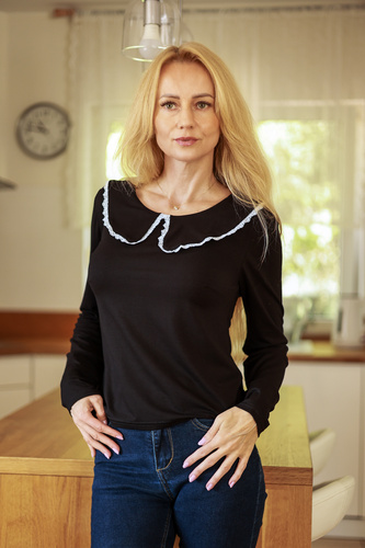 Mirale Amelia Damenbluse aus Viskose mit Spitzenkragen Elegant - schwarz