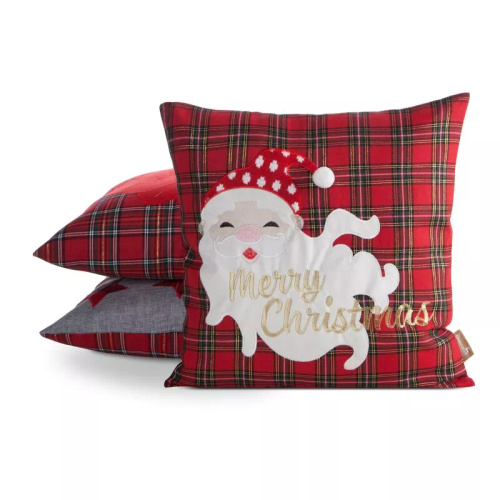Chp 165 Eurofirany Weihnachtskissenbezug – rotes Karomuster mit Weihnachtsmann und Aufschrift
