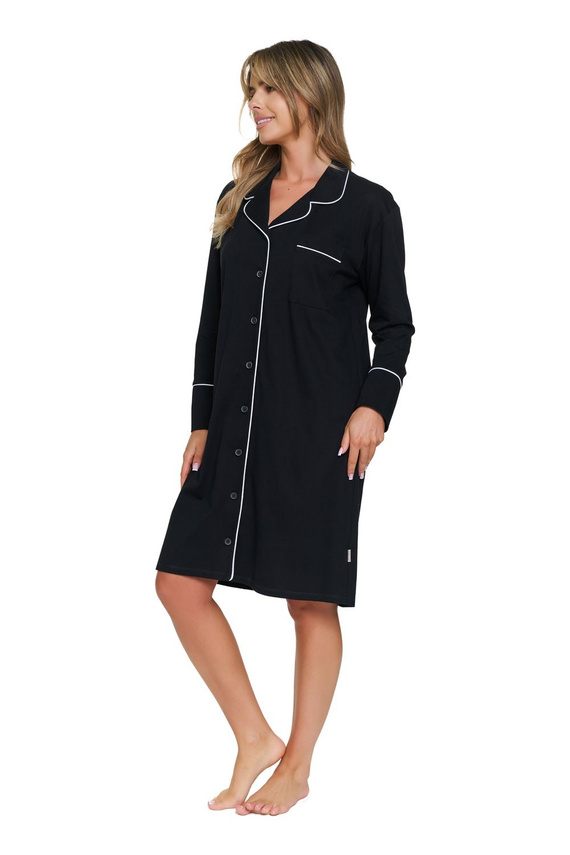 Doctor Nap 7529 Schwarzes Stillnachthemd 100% Baumwolle Langarm